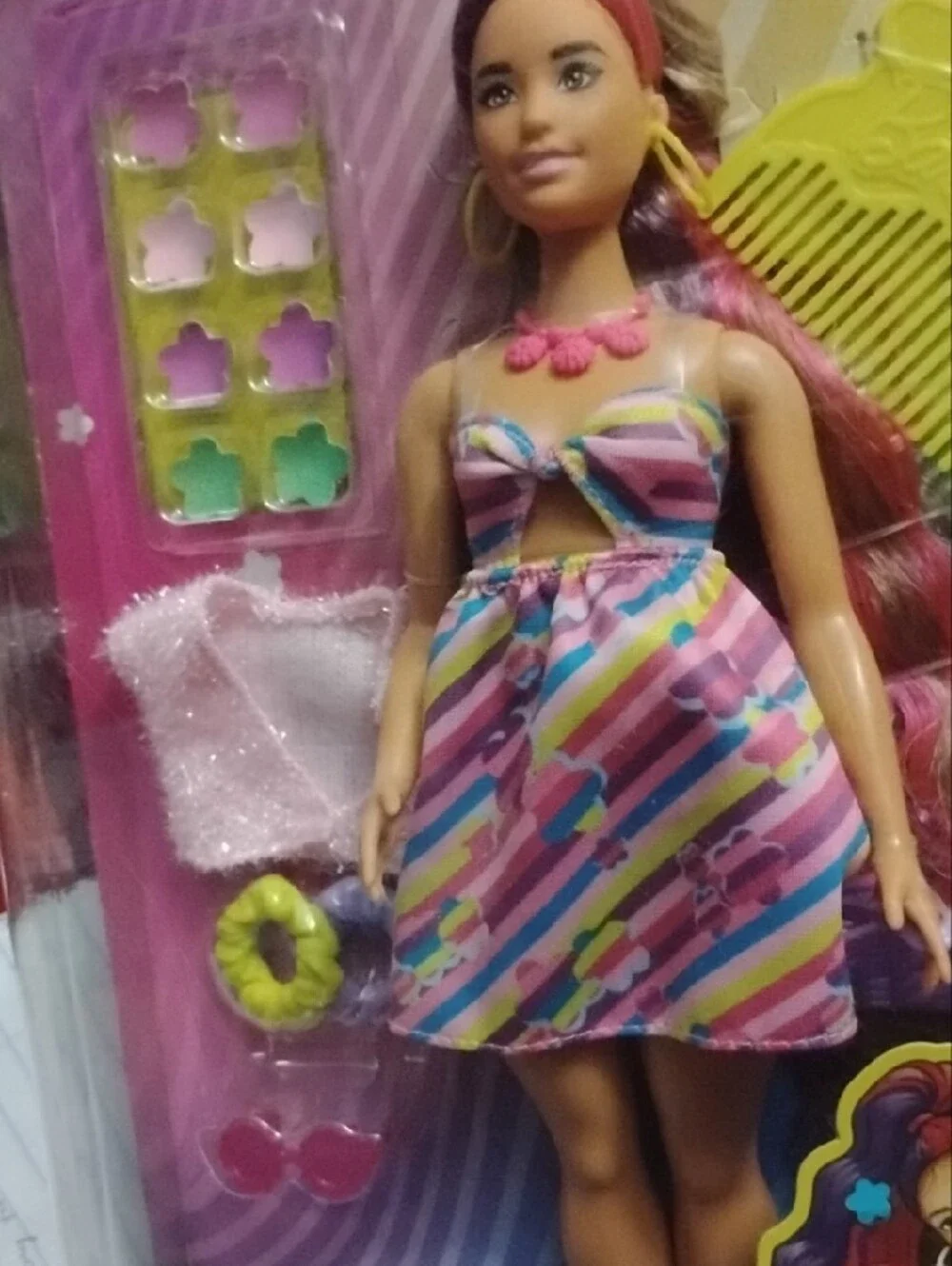 Barbie Pink Multi-Stripe Hair Play Doll with Accessories